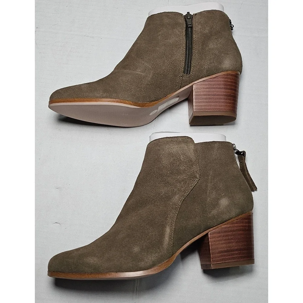 Sole‎ Society River Army Cow Suede Ankle Booties Side Zip Block Heel Womens 6.5M